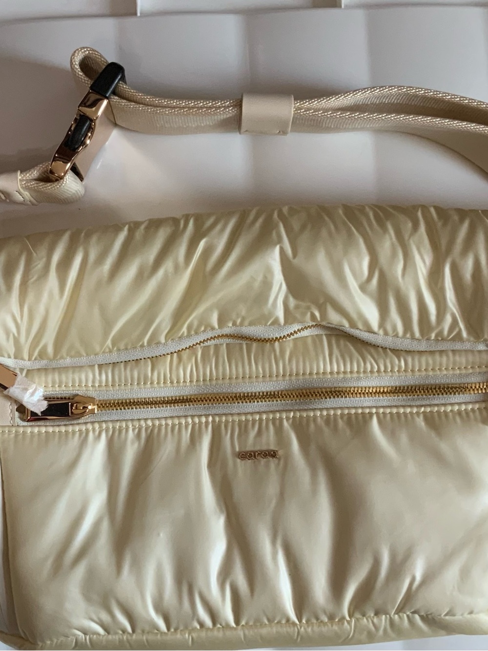 caraa Cream Puffer Crossbody Bag with Gold Hardware